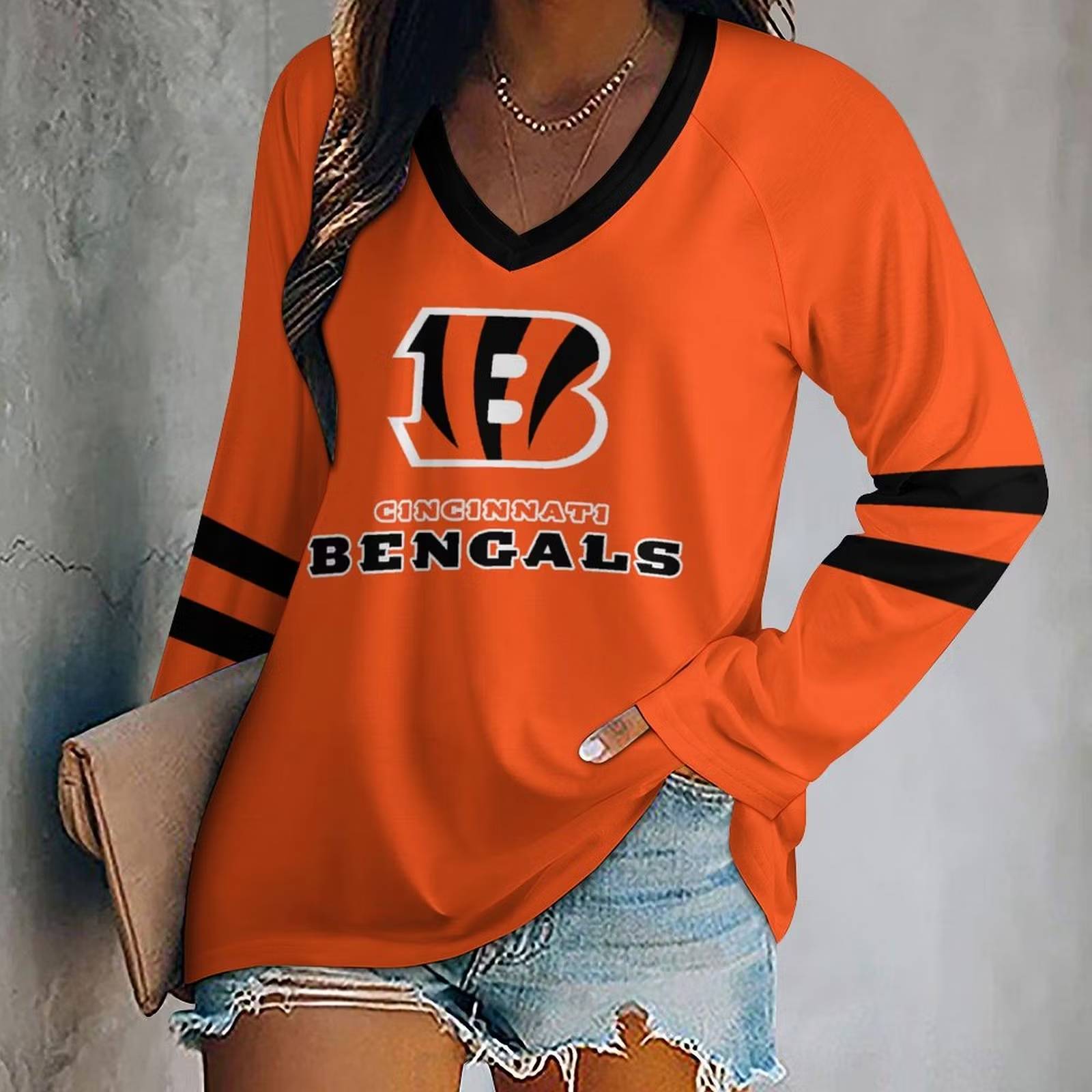 Limited Edition – Customized NFL Cincinnati Bengals Women’s V-Neck Long Sleeved Shirt