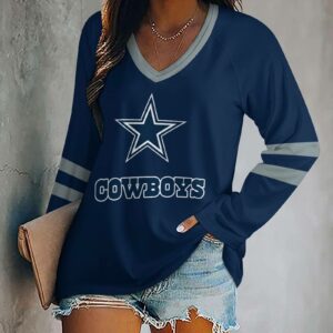 Limited Edition – Customized NFL Dallas Cowboys Women’s V-Neck Long Sleeved Shirt