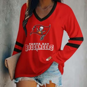 Limited Edition – Customized NFL Tampa Bay Buccaneers Women’s V-Neck Long Sleeved Shirt