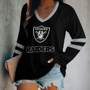 Limited Edition – Customized NFL Las Vegas Raiders Women’s V-Neck Long Sleeved Shirt