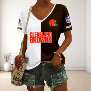 Limited Edition – Customized NFL Cleveland Browns V-Neck Female Shirt