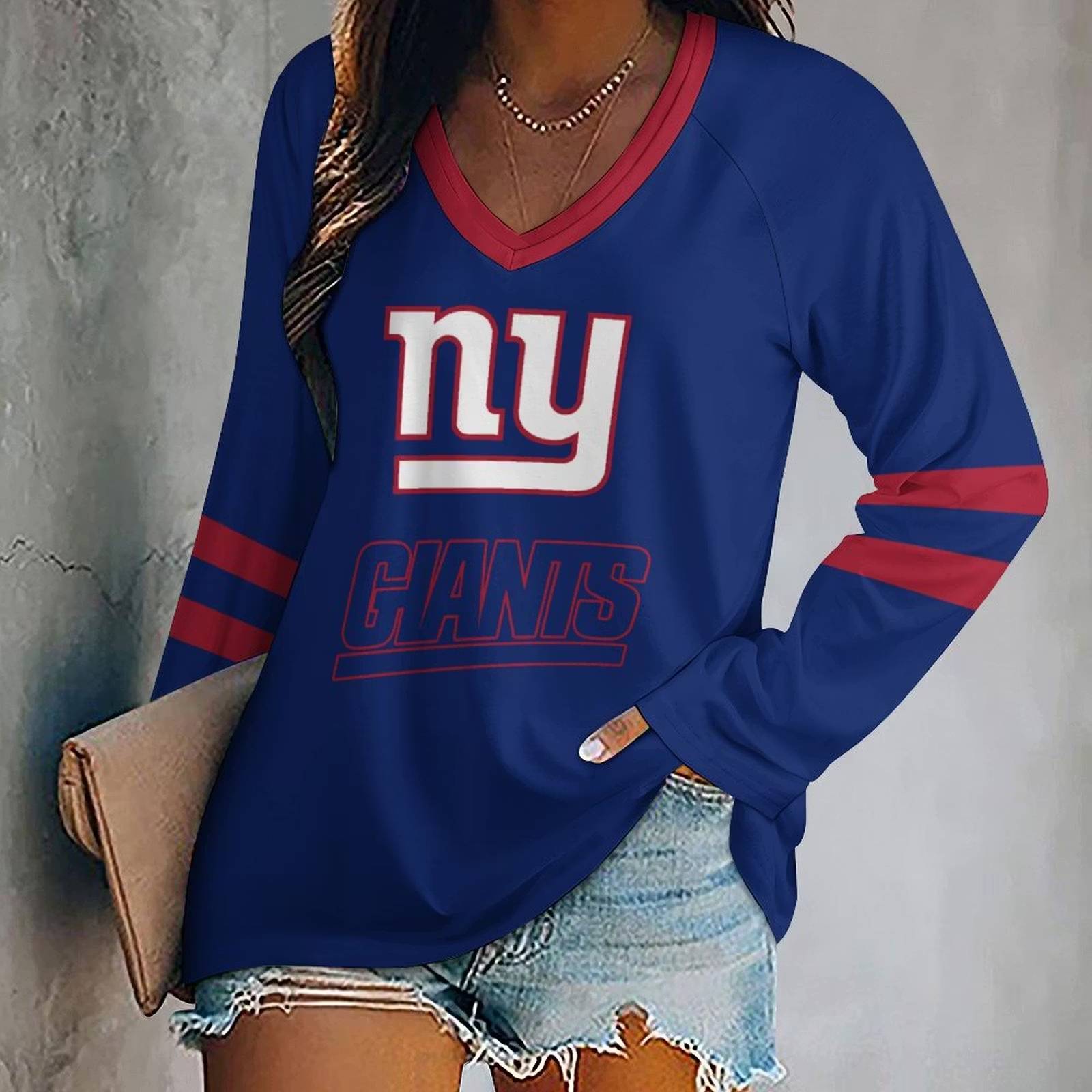 Limited Edition – Customized NFL New York Giants Women’s V-Neck Long Sleeved Shirt