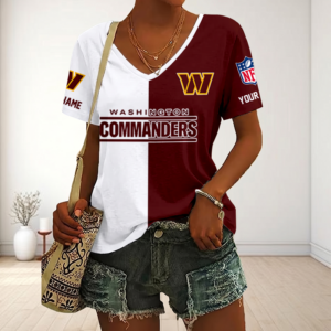 Limited Edition – Customized NFL Washington Commanders V-Neck Female Shirt