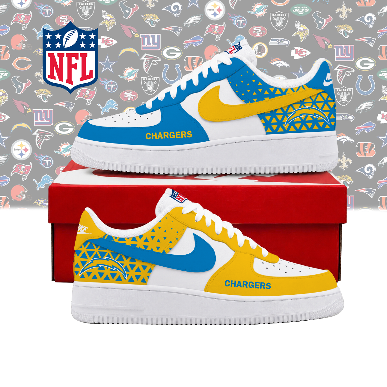 Limited Edition – Customized NFL Los Angeles Chargers Air Force 1 Shoes