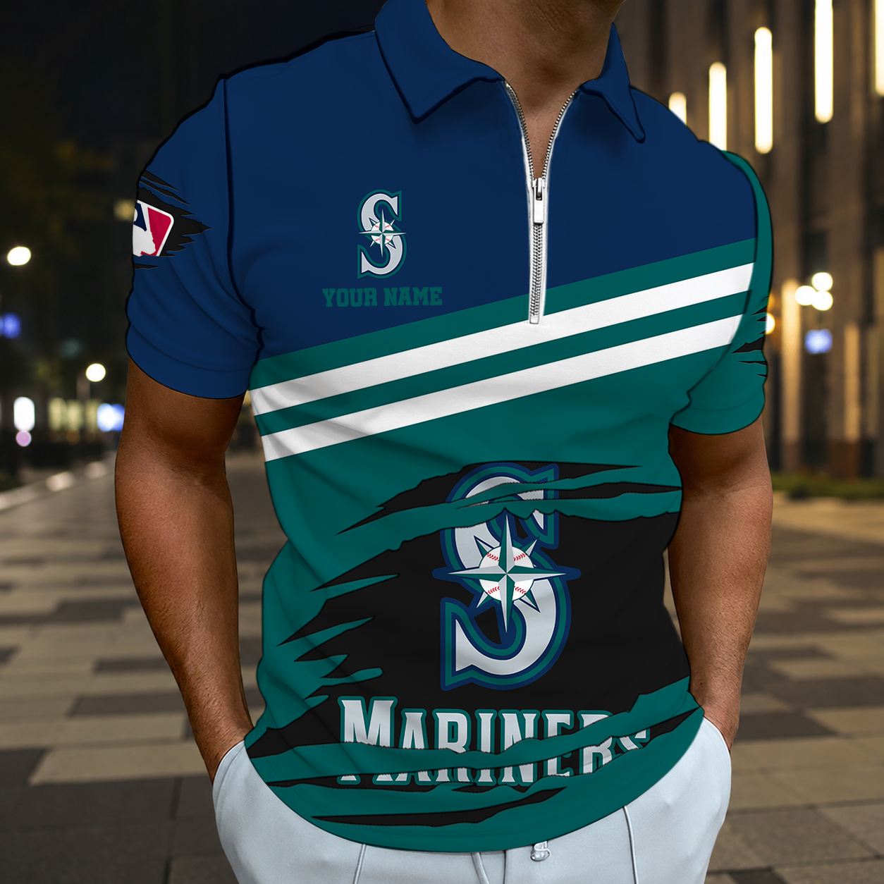 Limited Edition – Customized MLB Seattle Mariners Zip Polo Shirt