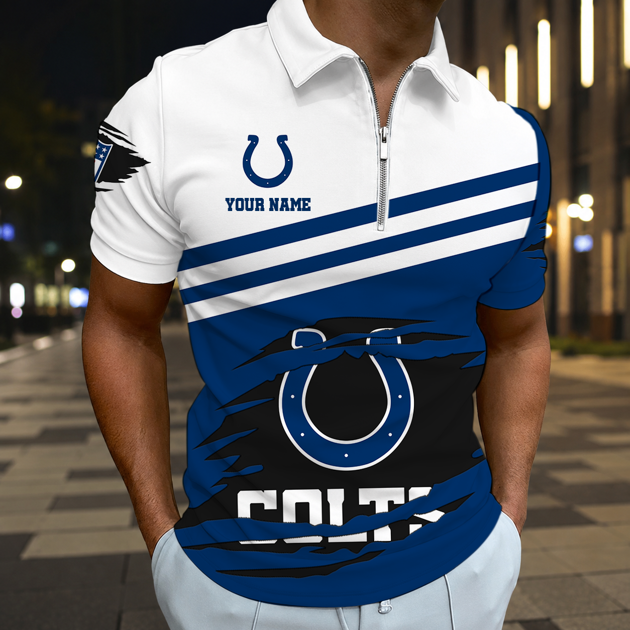Limited Edition – Customized NFL Indianapolis Colts Zip Polo Shirt