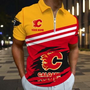 Limited Edition – Customized NHL Calgary Flames Zip Polo Shirt