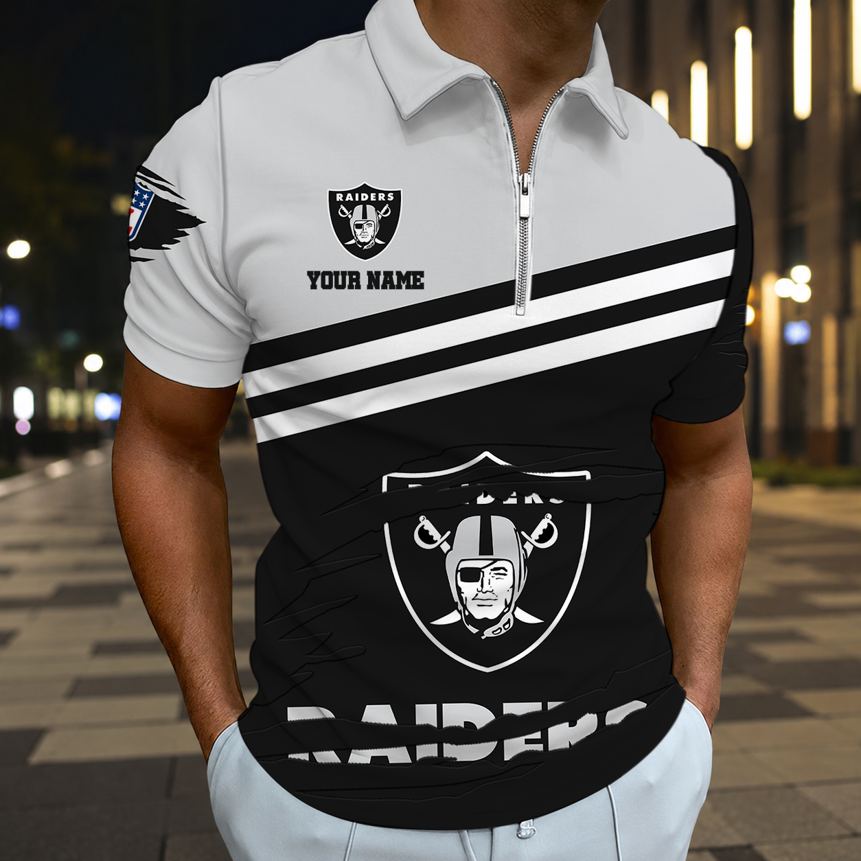 Limited Edition – Customized NFL Las Vegas Raiders Zip Polo Shirt