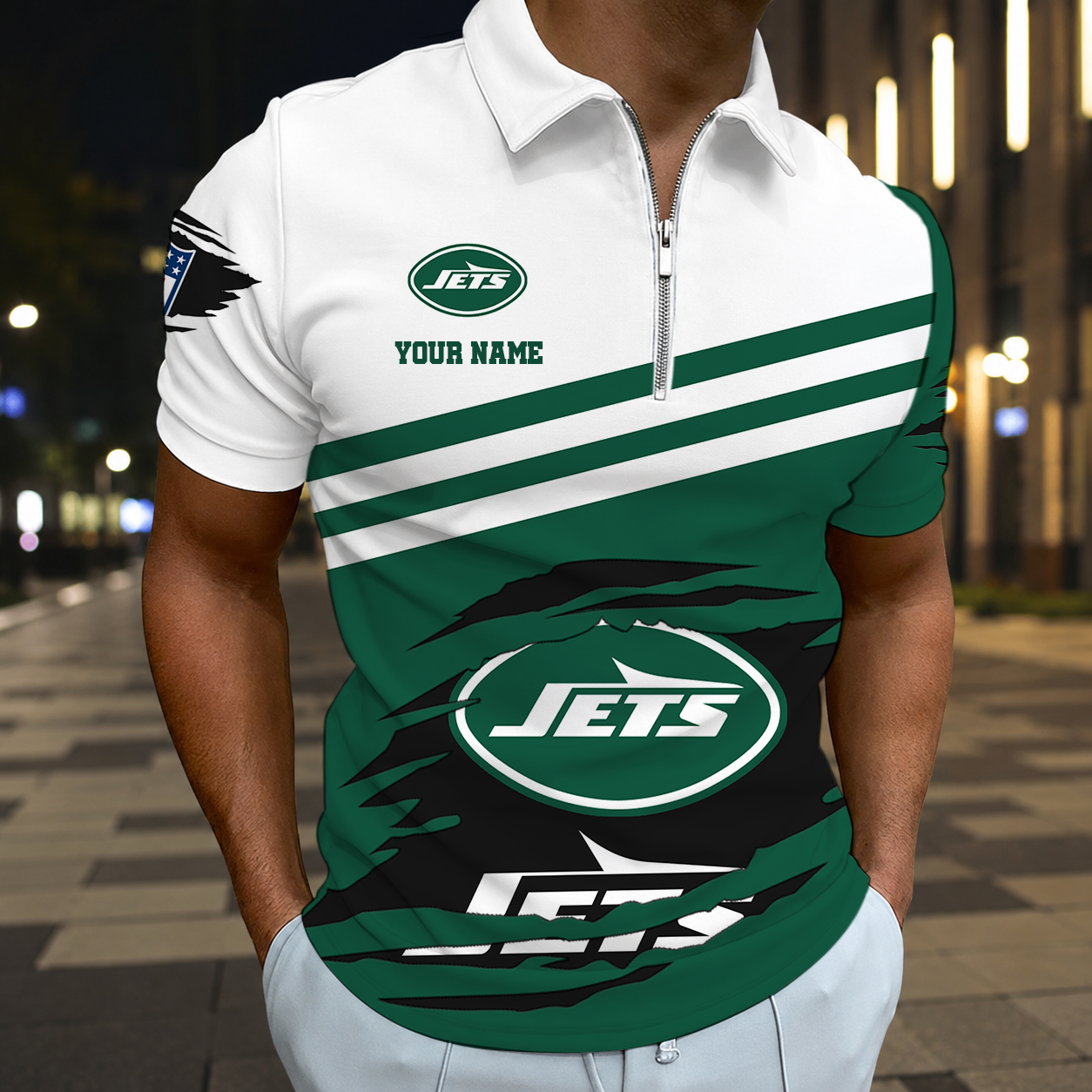 Limited Edition – Customized NFL New York Jets Zip Polo Shirt