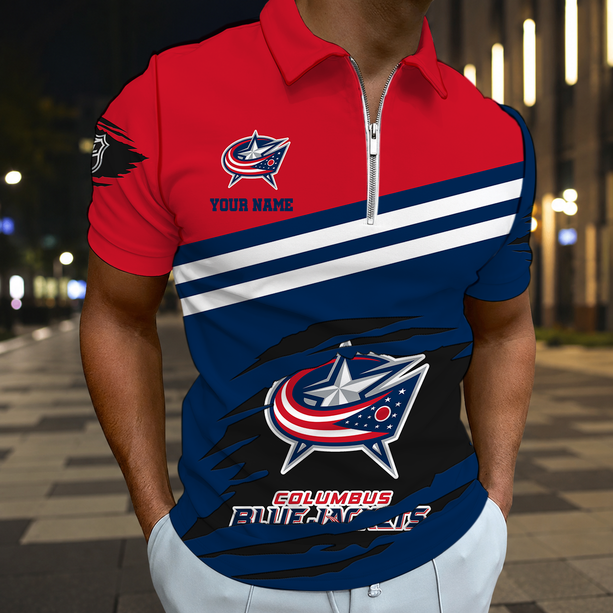 Limited Edition – Customized NHL Columbus Blue Jackets Zip Polo Shirt
