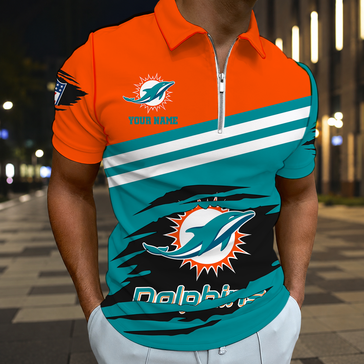 Limited Edition – Customized NFL Miami Dolphins Zip Polo Shirt