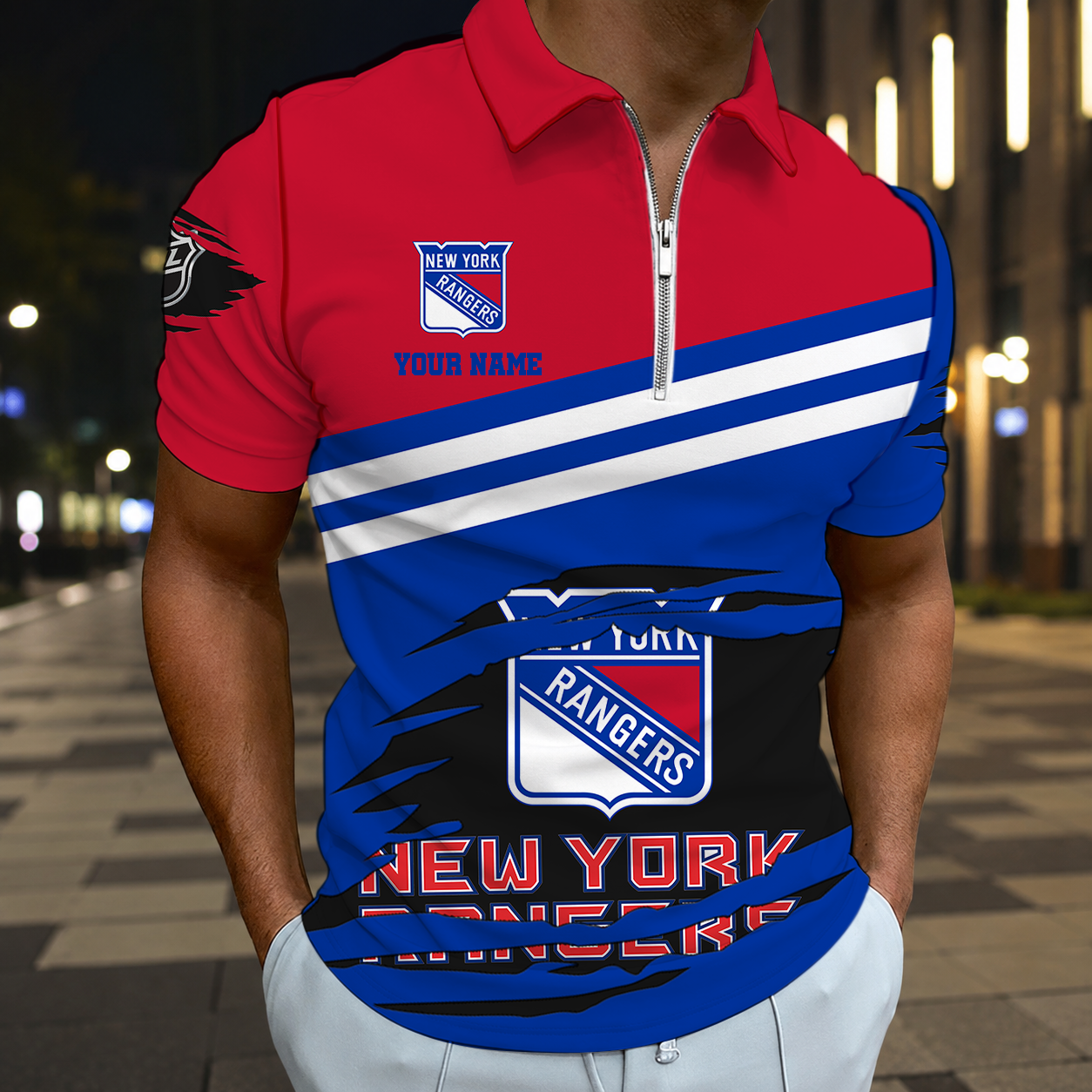 Limited Edition – Customized NHL New York Rangers Zip Polo Shirt