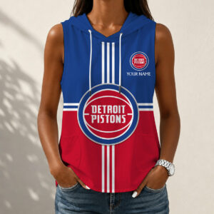 Limited Edition – Customized NBA Detroit Pistons Women’s Sleeveless Hooded Pocket Tank Top