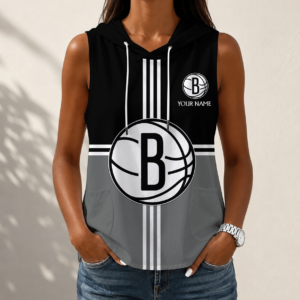 Limited Edition – Customized NBA Brooklyn Nets Women’s Sleeveless Hooded Pocket Tank Top