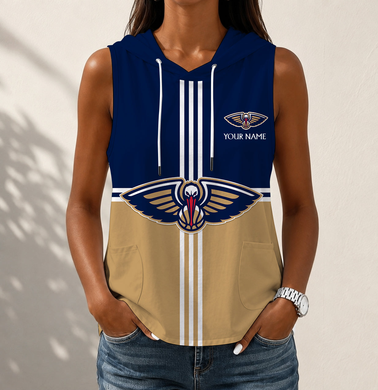 Limited Edition – Customized NBA New Orleans Pelicans Women’s Sleeveless Hooded Pocket Tank Top