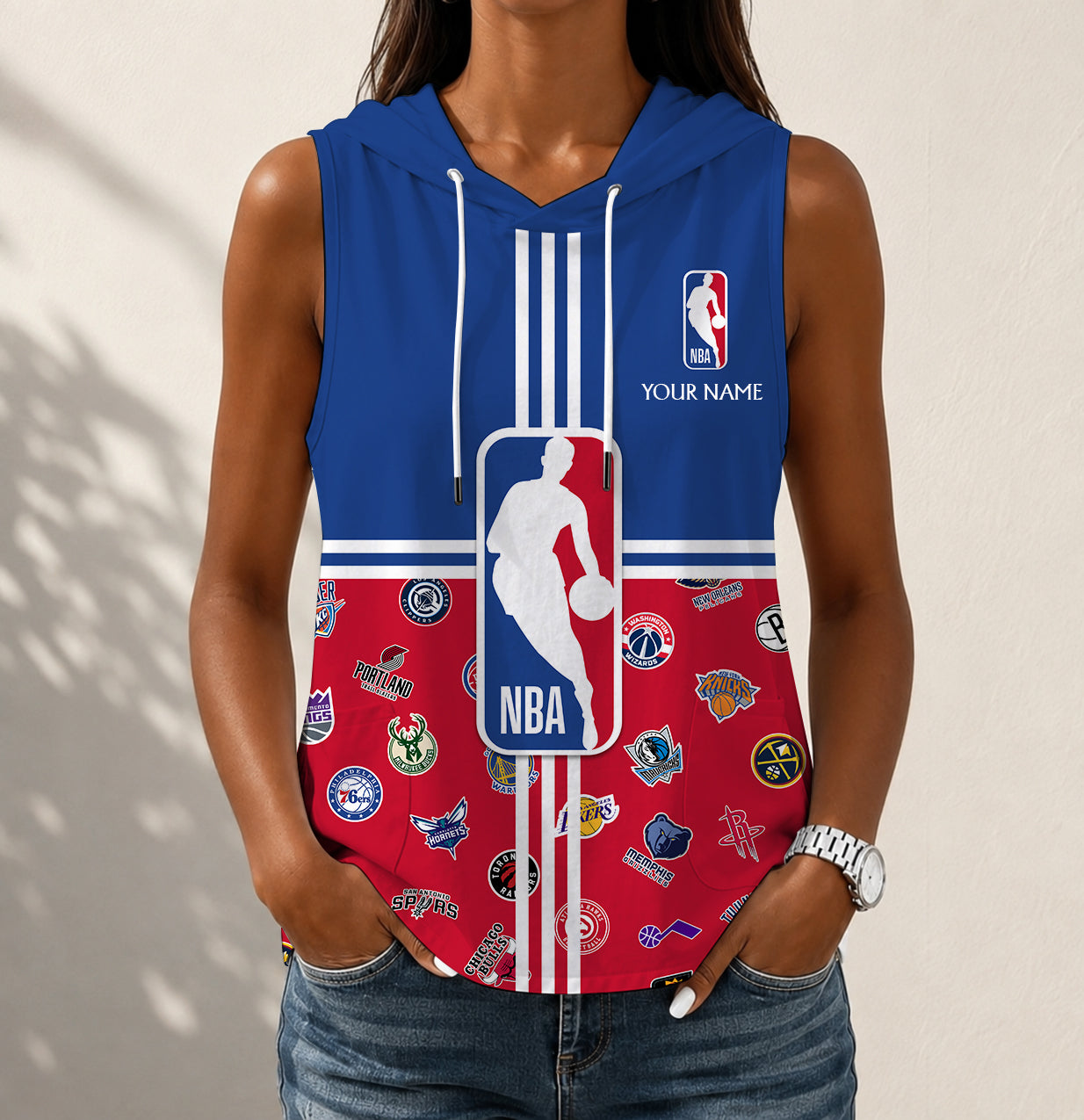 Limited Edition – Customized NBA All Teams Women’s Sleeveless Hooded Pocket Tank Top