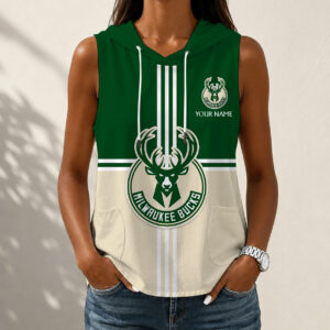 Limited Edition – Customized NBA Milwaukee Bucks Women’s Sleeveless Hooded Pocket Tank Top