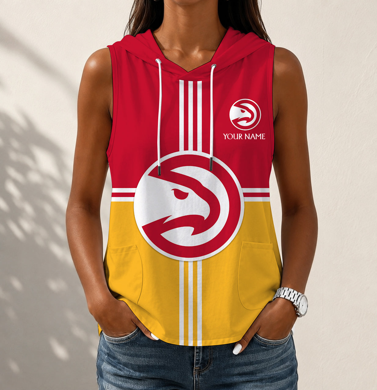 Limited Edition – Customized NBA Atlanta Hawks Women’s Sleeveless Hooded Pocket Tank Top