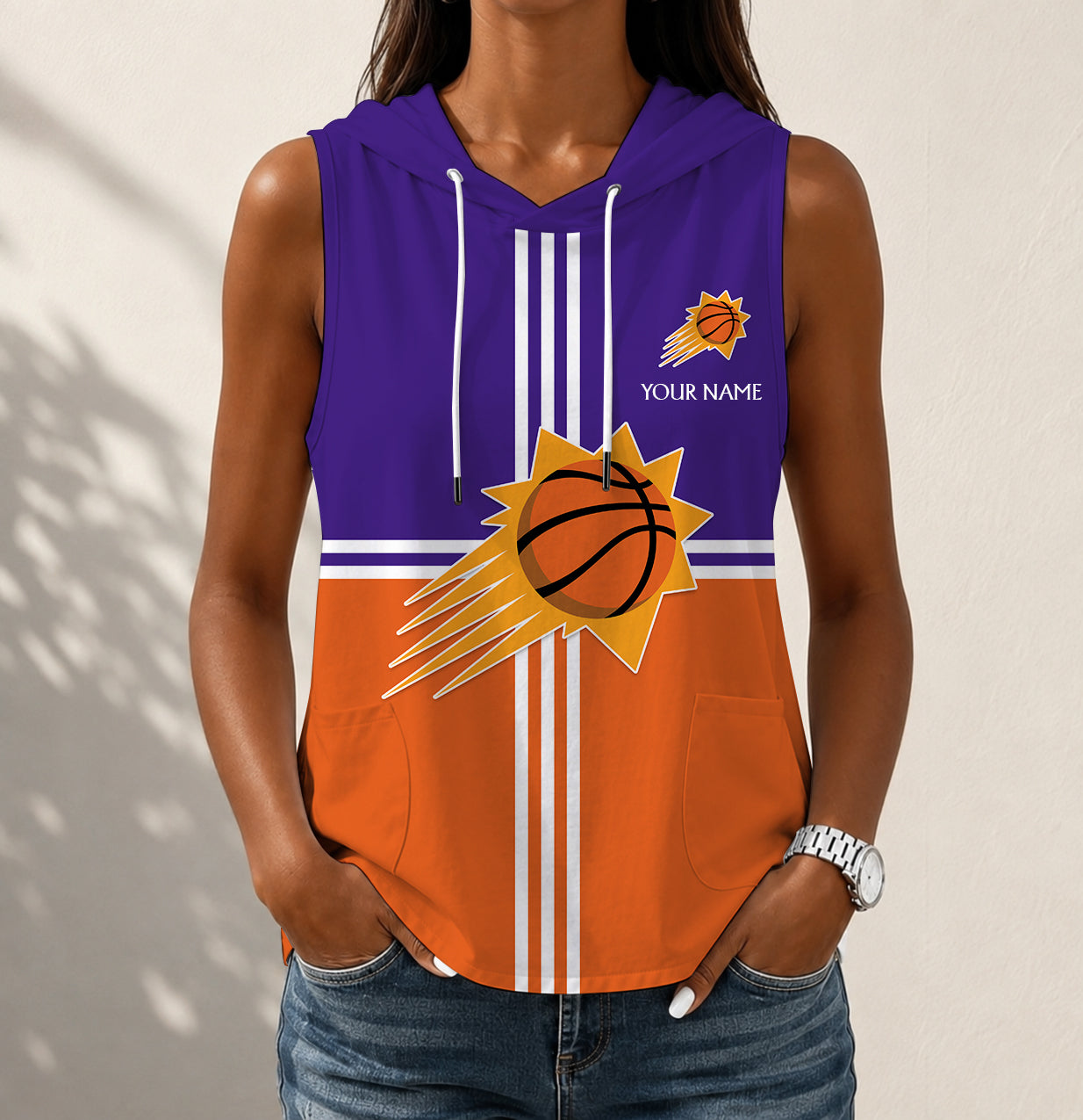 Limited Edition – Customized NBA Phoenix Suns Women’s Sleeveless Hooded Pocket Tank Top