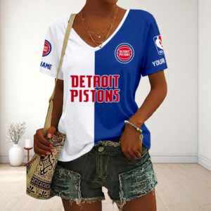 Limited Edition – Customized NBA Detroit Pistons V-Neck Female Shirt