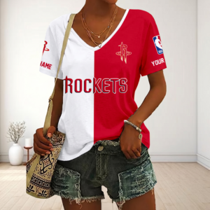 Limited Edition – Customized NBA Houston Rockets V-Neck Female Shirt