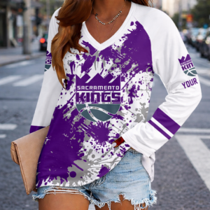 Limited Edition – Customized NBA Sacramento Kings Women’s V-Neck Long Sleeved Shirt