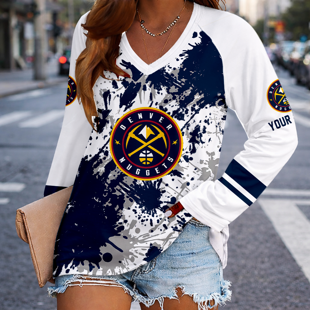 Limited Edition – Customized NBA Denver Nuggets Women’s V-Neck Long Sleeved Shirt