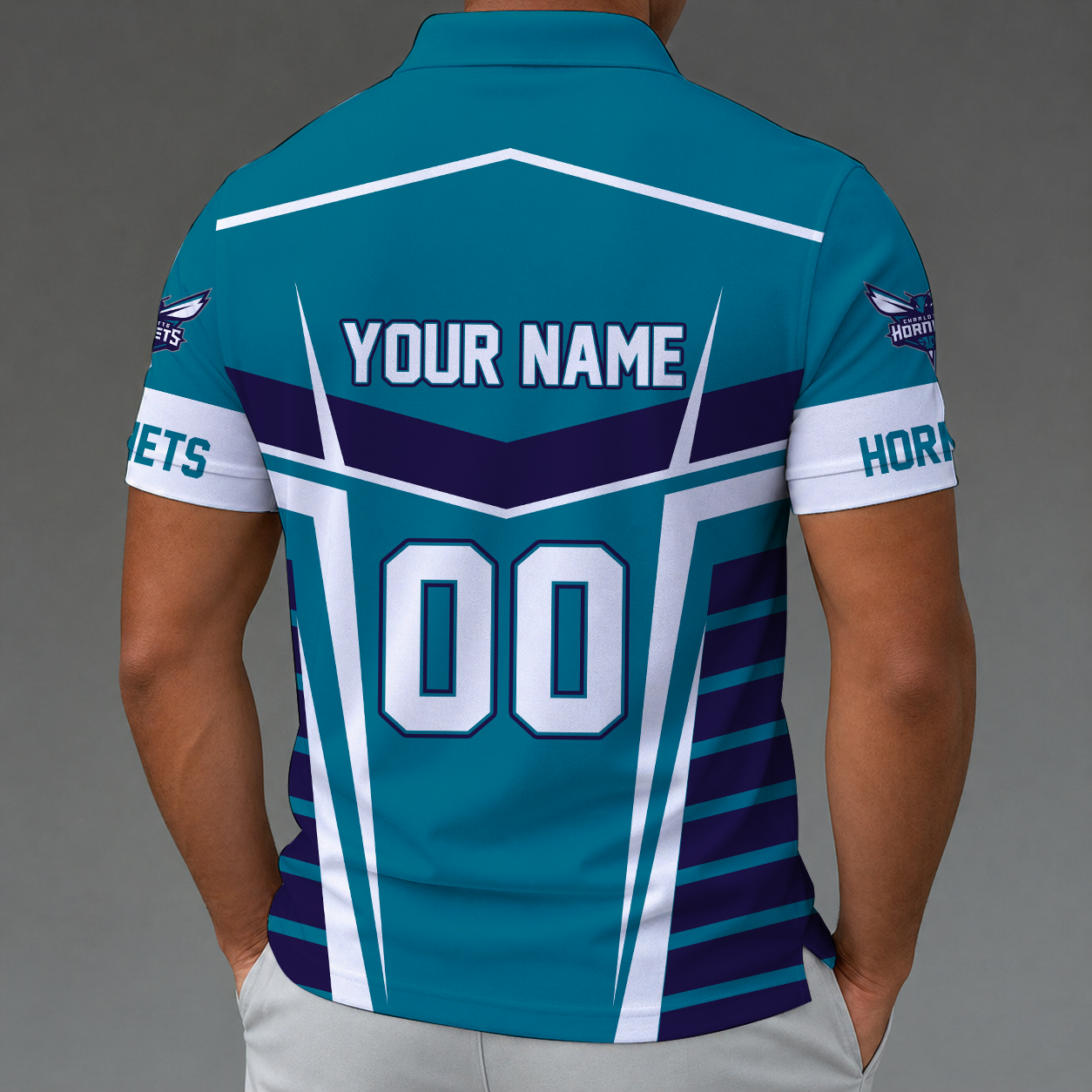 Limited Edition – Customized NBA Charlotte Hornets Zip Polo Shirt - Image 2