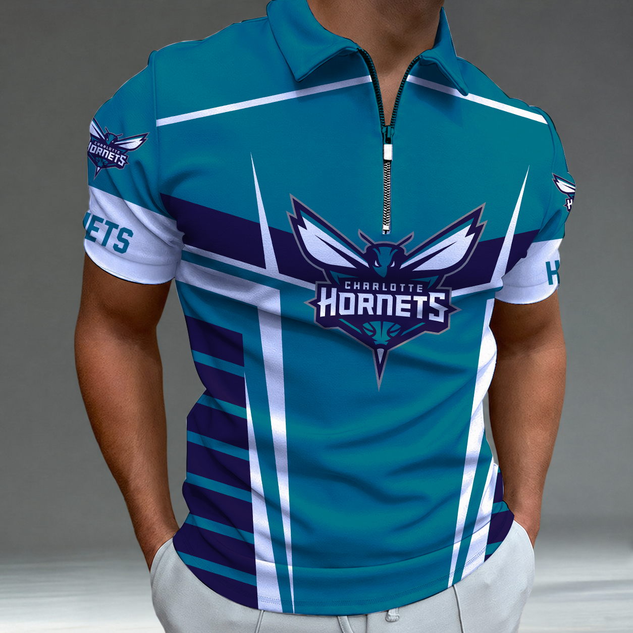 Limited Edition – Customized NBA Charlotte Hornets Zip Polo Shirt
