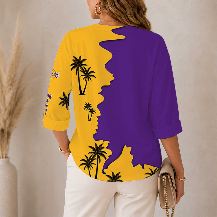 Limited Edition – Customized NBA Los Angeles Lakers Women’s V-Neck Long Sleeve Shirt - Image 2