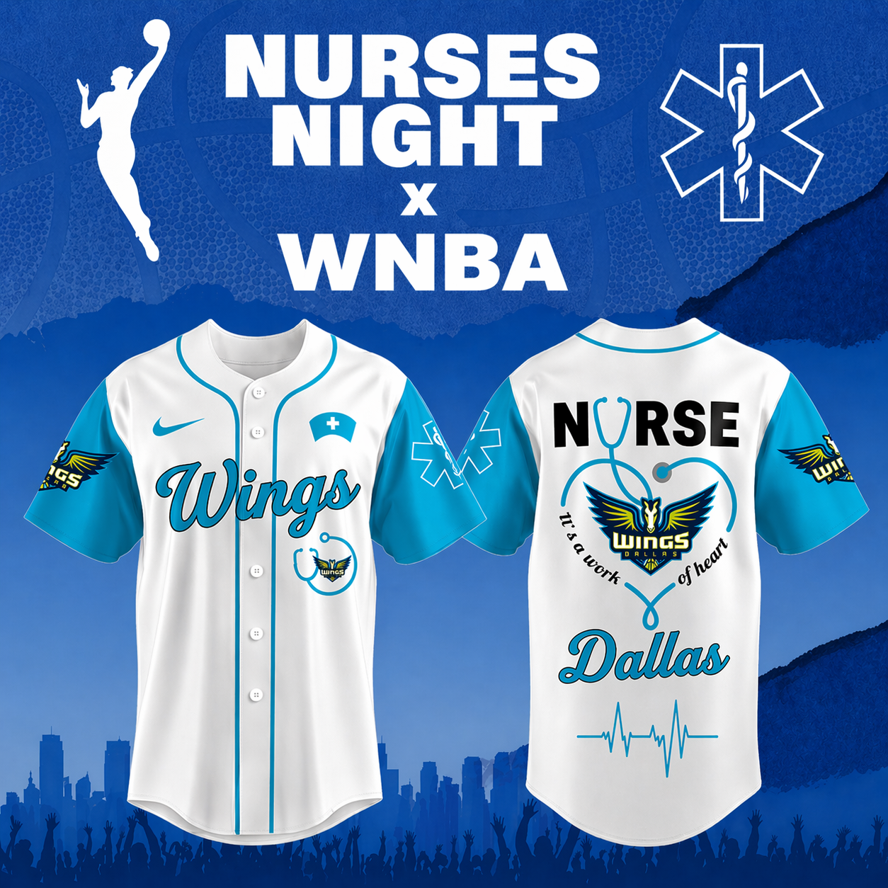 Limited Edition – Customized WNBA Dallas Wings x Nurses Night Baseball Jersey