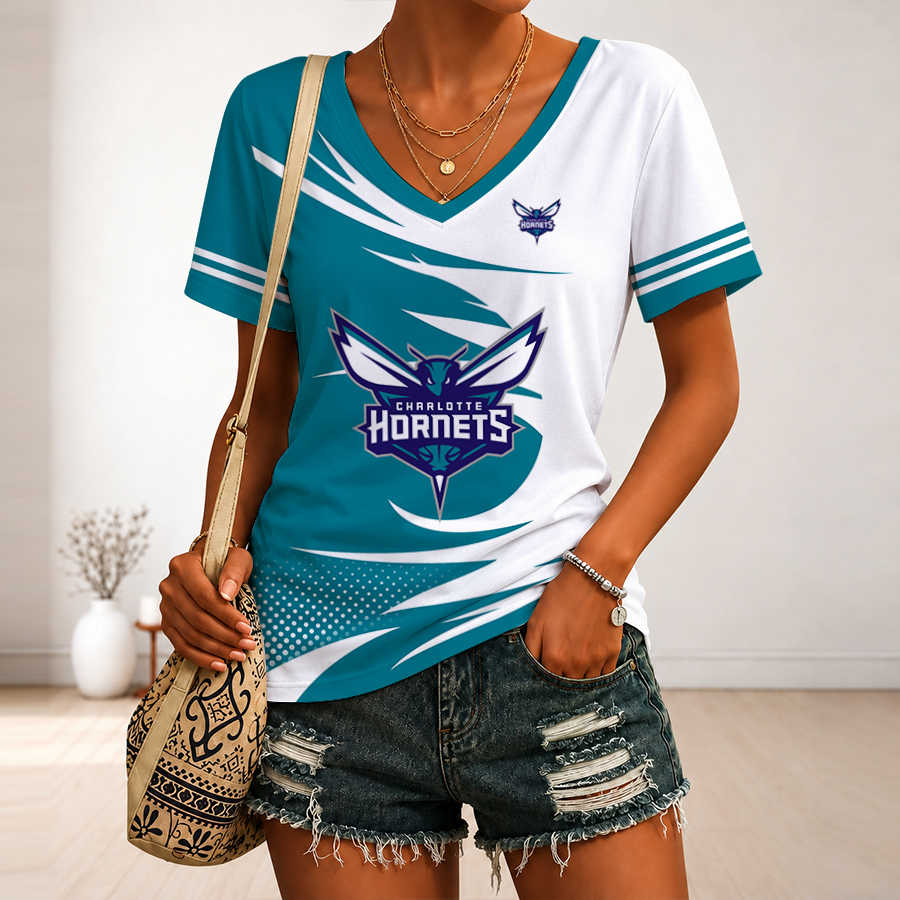 Limited Edition – Customized NBA Charlotte Hornets V-Neck Female Shirt