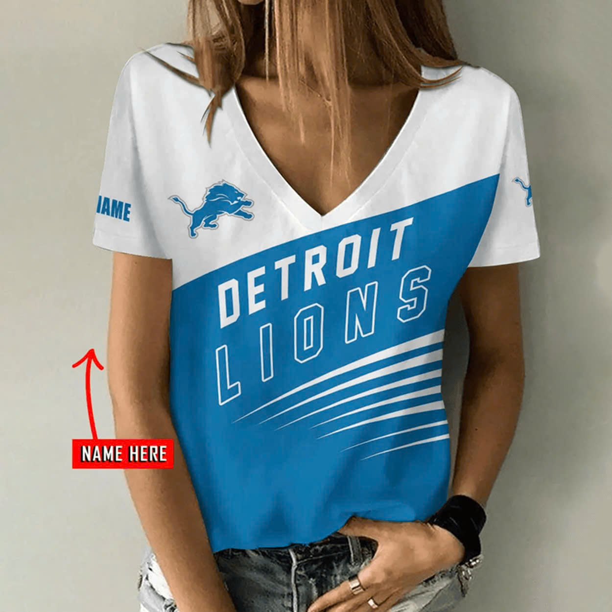 Limited Edition – Customized NFL Detroit Lions V-Neck Female Shirt