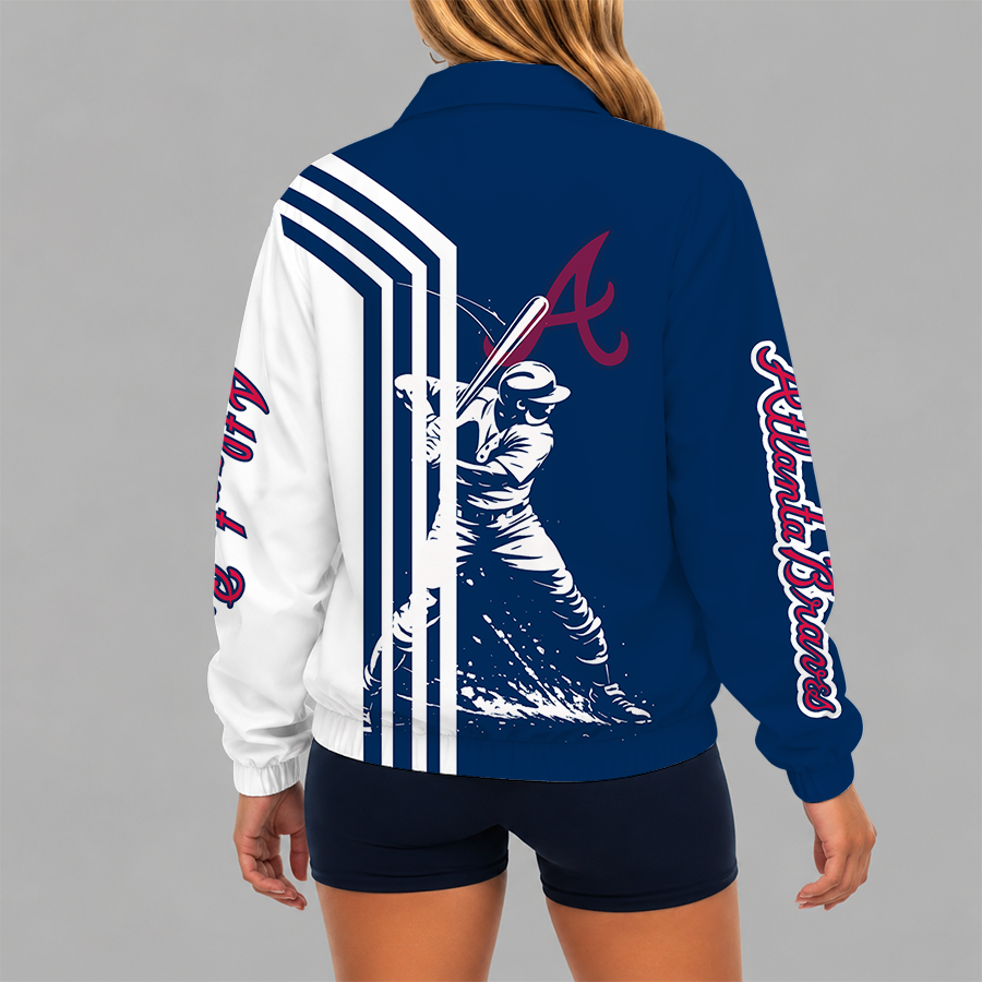 Limited Edition – Customized MLB Atlanta Braves V-Neck Zipper Sweatshirt Jacket - Image 2