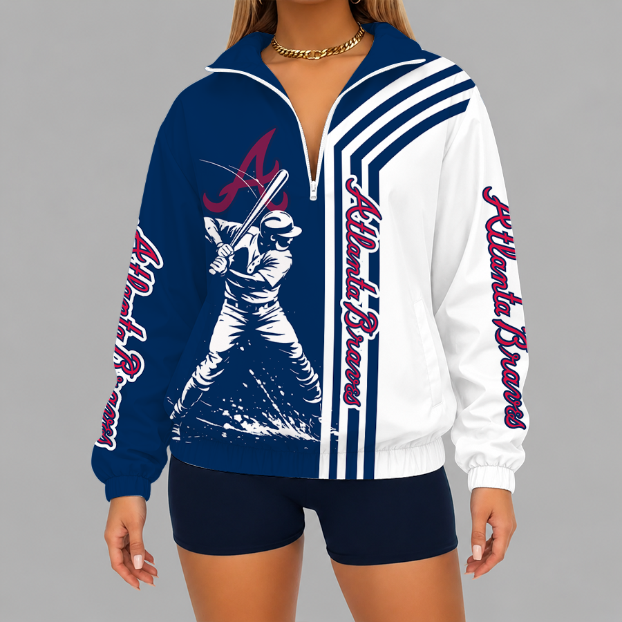 Limited Edition – Customized MLB Atlanta Braves V-Neck Zipper Sweatshirt Jacket