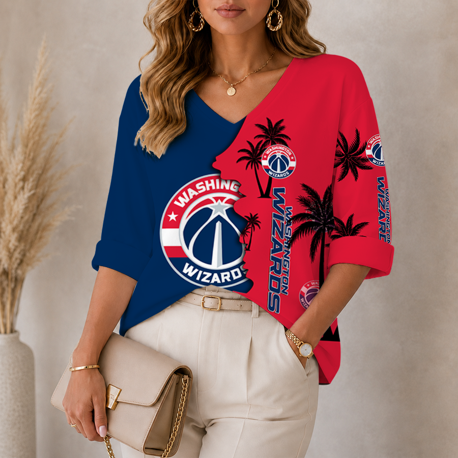 Limited Edition – Customized NBA Washington Wizards Women’s V-Neck Long Sleeve Shirt