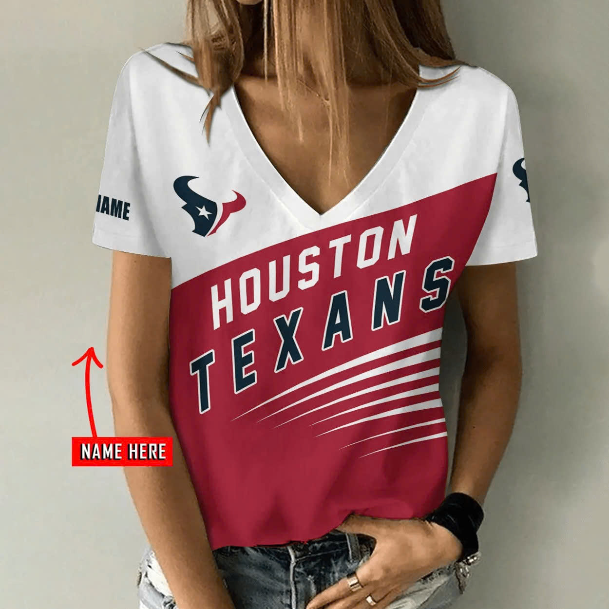 Limited Edition – Customized NFL Houston Texans V-Neck Female Shirt