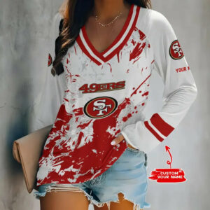 Limited Edition – Customized NFL San Francisco 49Ers Women’s V-Neck Long Sleeved Shirt