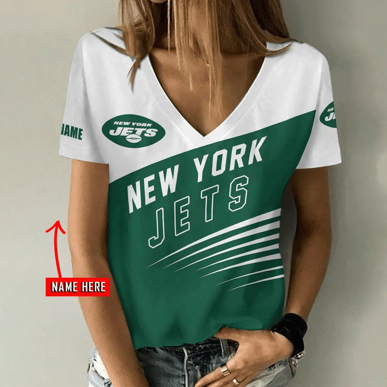 Limited Edition – Customized NFL Nyj New York Jets V-Neck Female Shirt