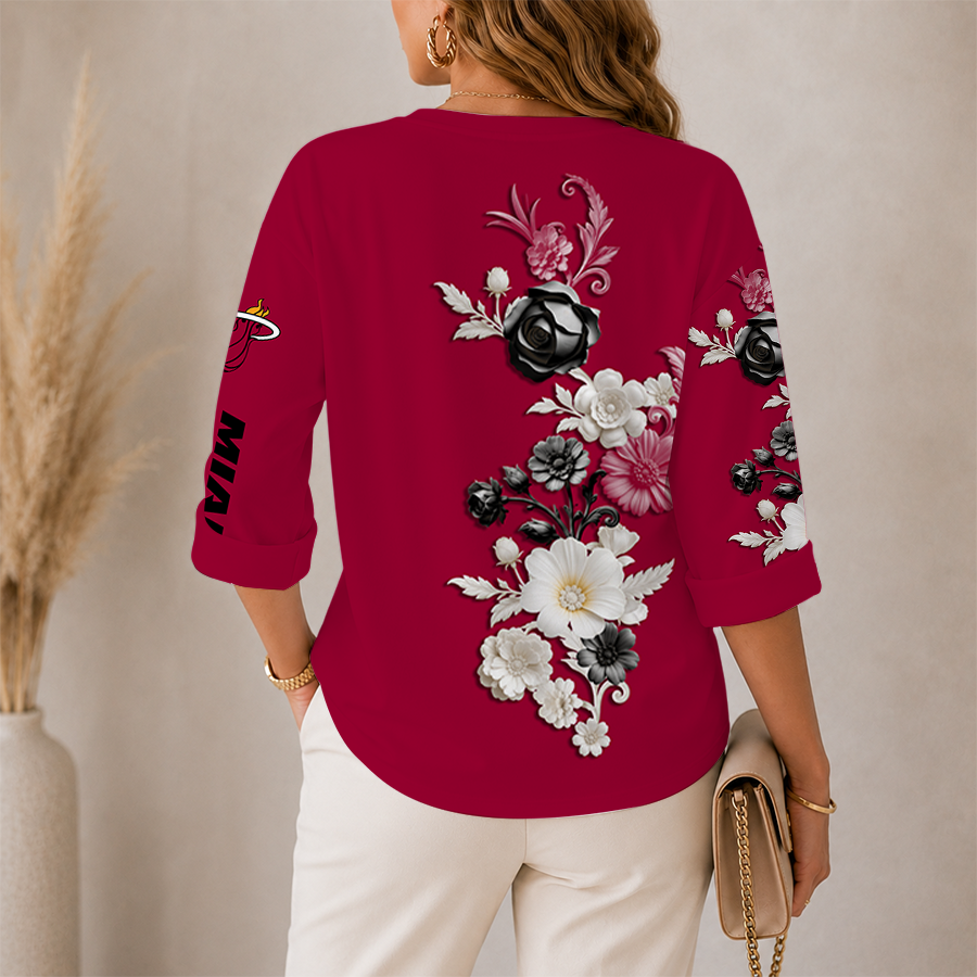 Limited Edition – Customized NBA Miami Heat Women’s V-Neck Long Sleeve Shirt - Image 2