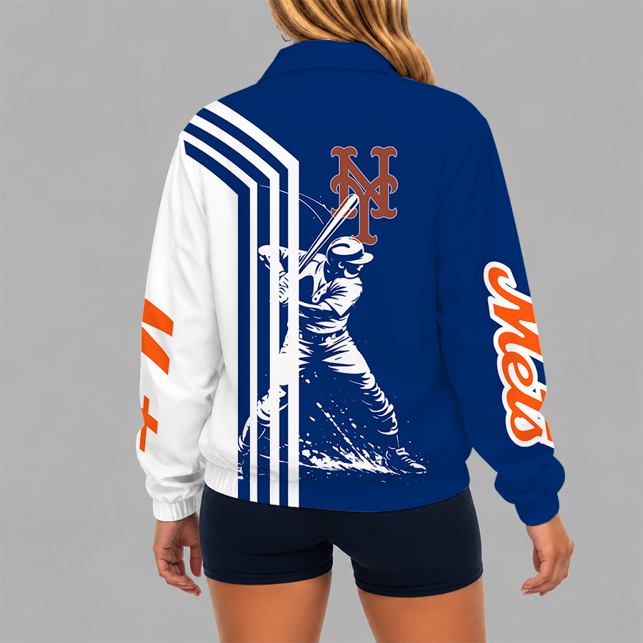 Limited Edition – Customized MLB New York Mets V-Neck Zipper Sweatshirt Jacket - Image 2
