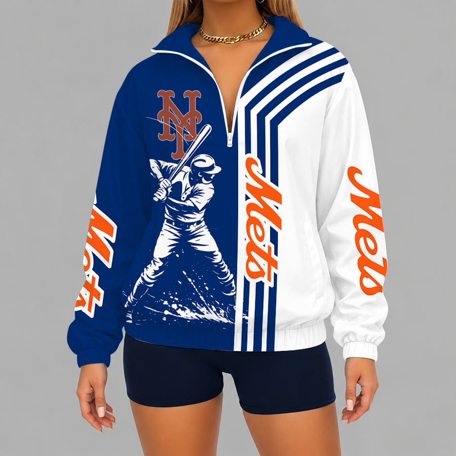 Limited Edition – Customized MLB New York Mets V-Neck Zipper Sweatshirt Jacket