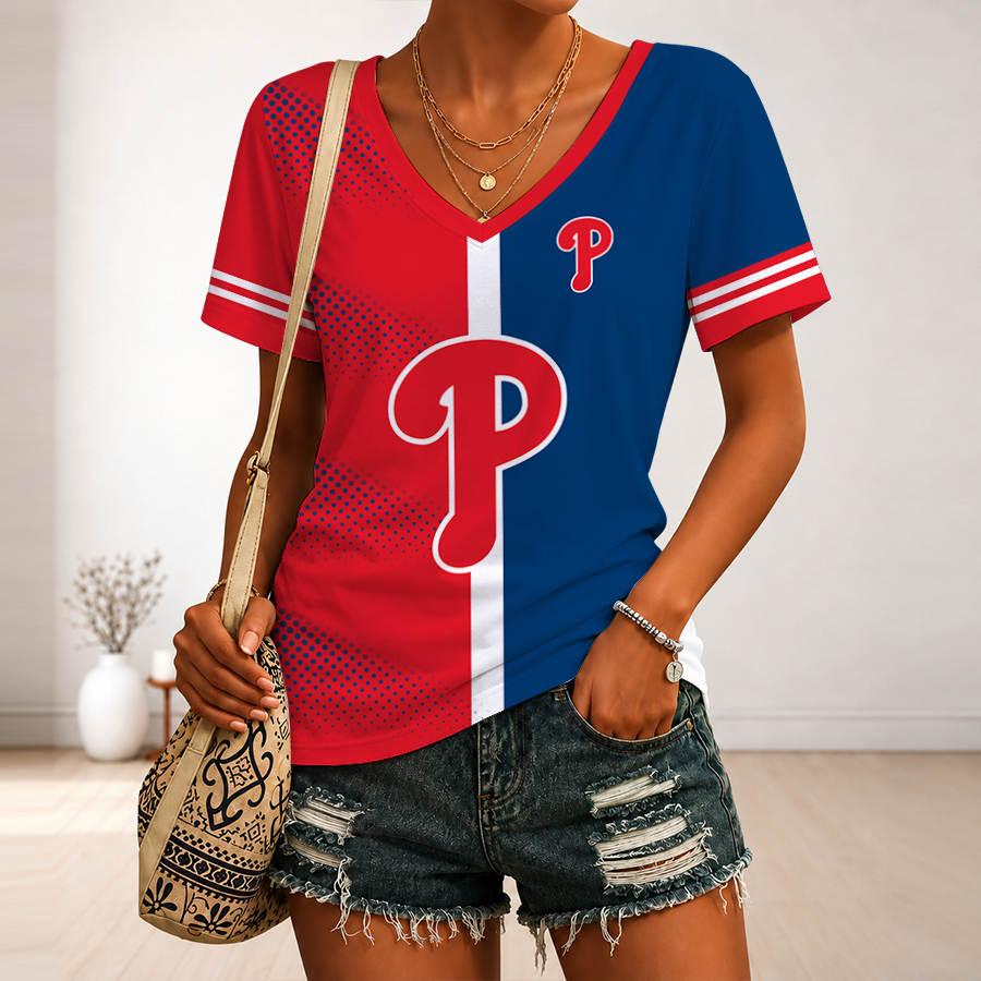 Limited Edition – Customized MLB Philadelphia Phillies V-Neck Female Shirt