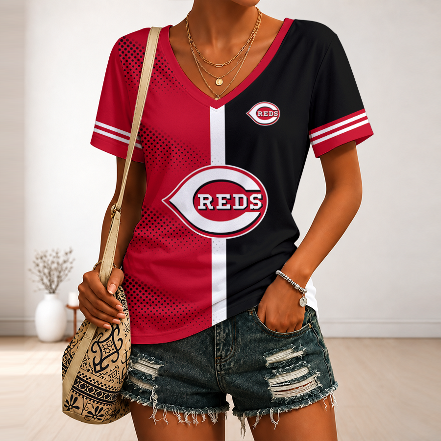 Limited Edition – Customized MLB Cincinnati Reds V-Neck Female Shirt