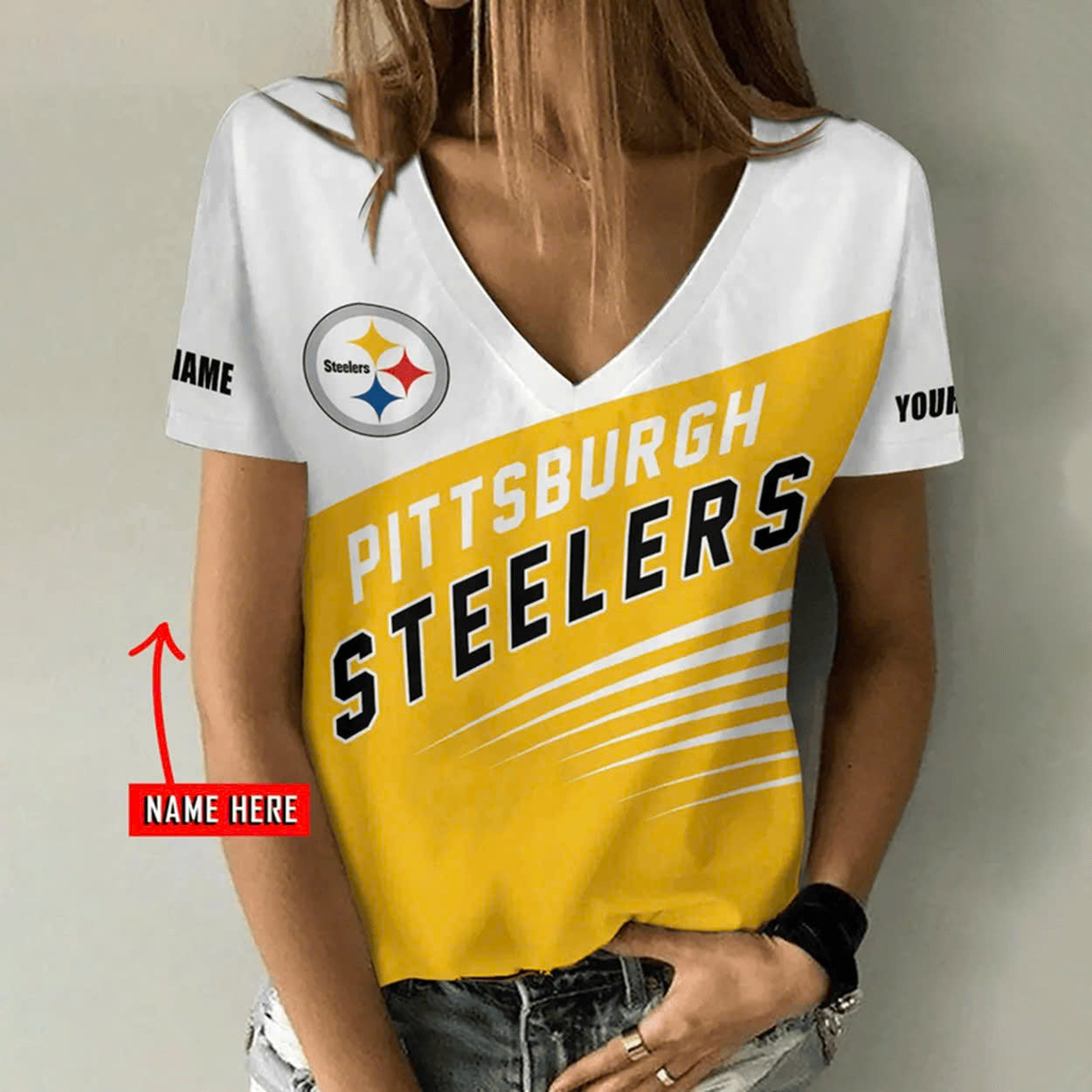 Limited Edition – Customized NFL Pittsburgh Steelers V-Neck Female Shirt