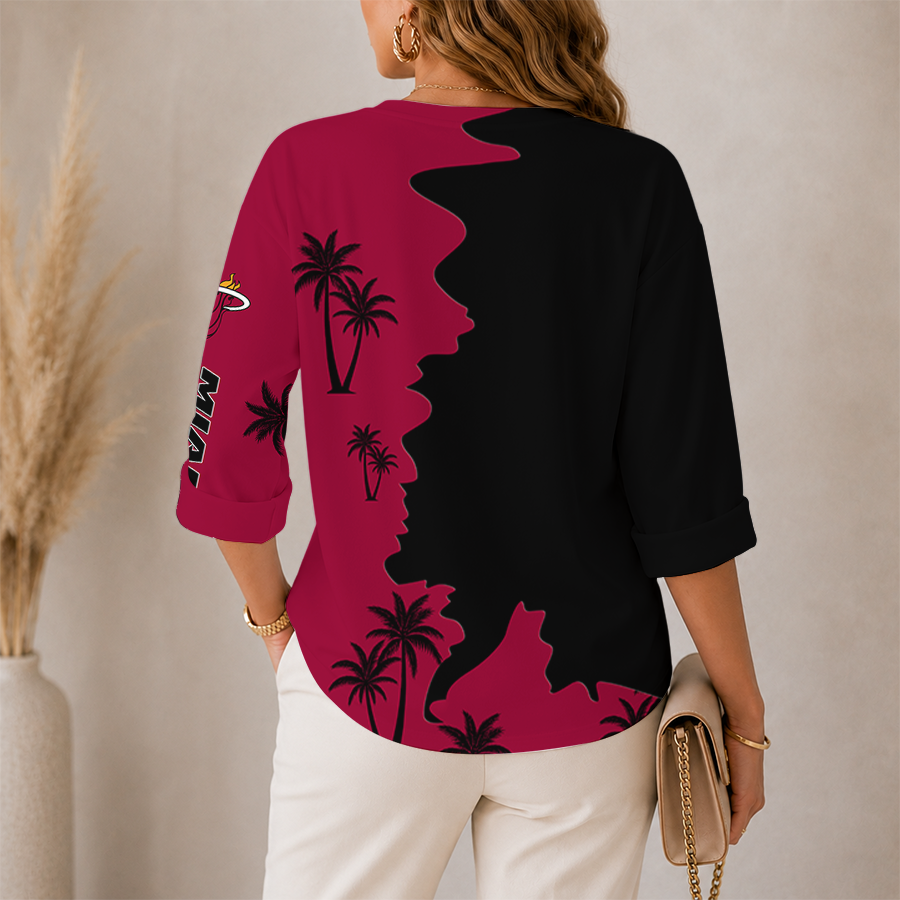 Limited Edition – Customized NBA Miami Heat Women’s V-Neck Long Sleeve Shirt - Image 2
