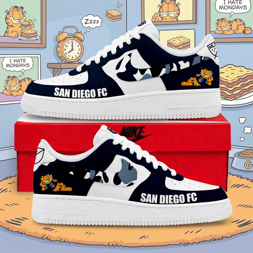 Limited Edition – Customized MLS San Diego FC x Garfield Af1 Sneakers
