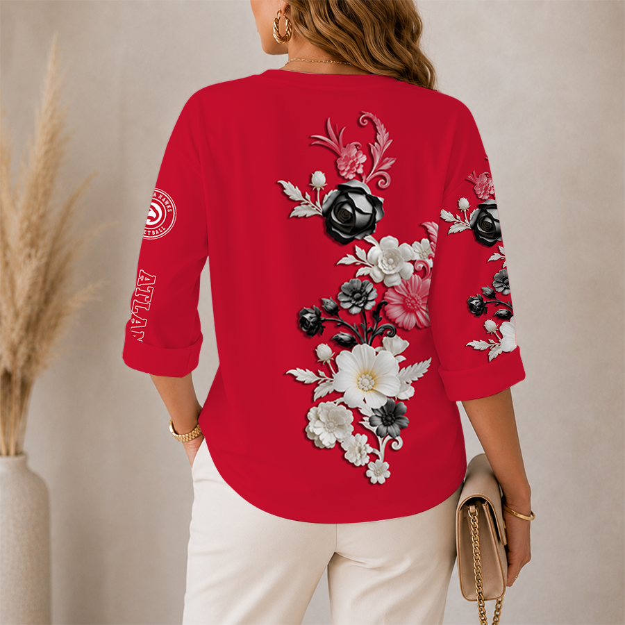 Limited Edition – Customized NBA Atlanta Hawks Women’s V-Neck Long Sleeve Shirt - Image 2