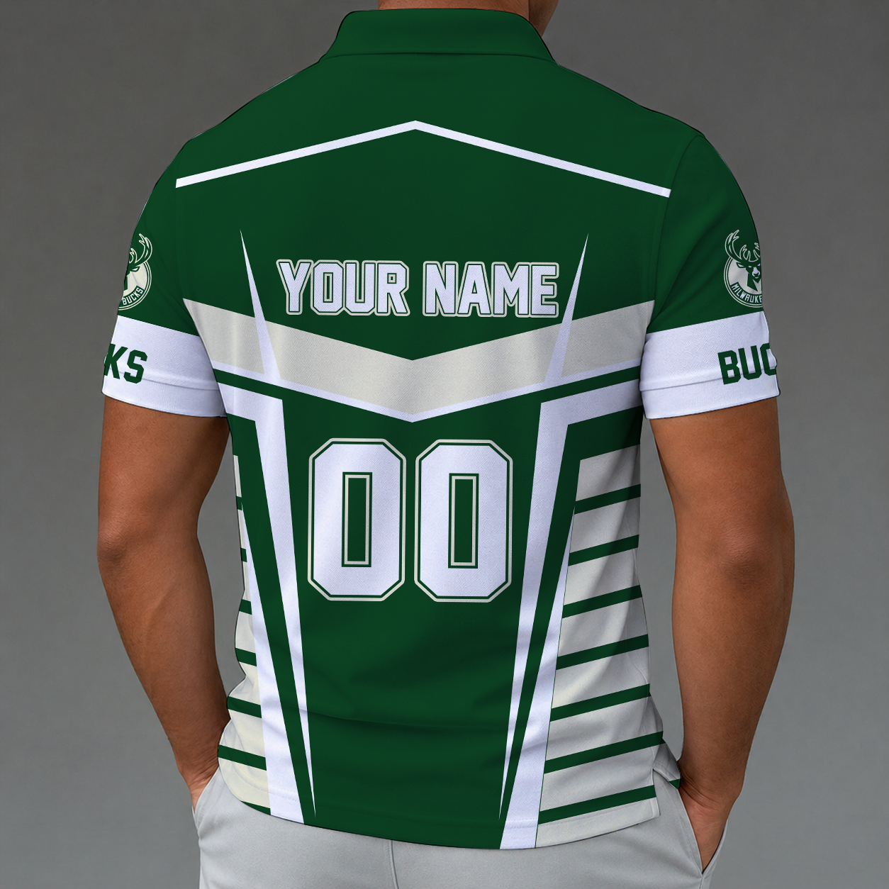 Limited Edition – Customized NBA Milwaukee Bucks Zip Polo Shirt - Image 2