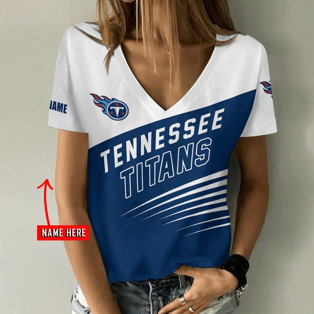 Limited Edition – Customized NFL Tennessee Titans V-Neck Female Shirt